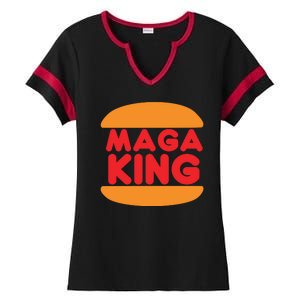 Maga King Burger Spoof Logo Ladies Halftime Notch Neck Tee