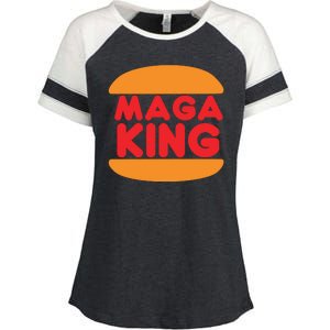 Maga King Burger Spoof Logo Enza Ladies Jersey Colorblock Tee