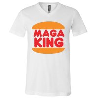 Maga King Burger Spoof Logo V-Neck T-Shirt