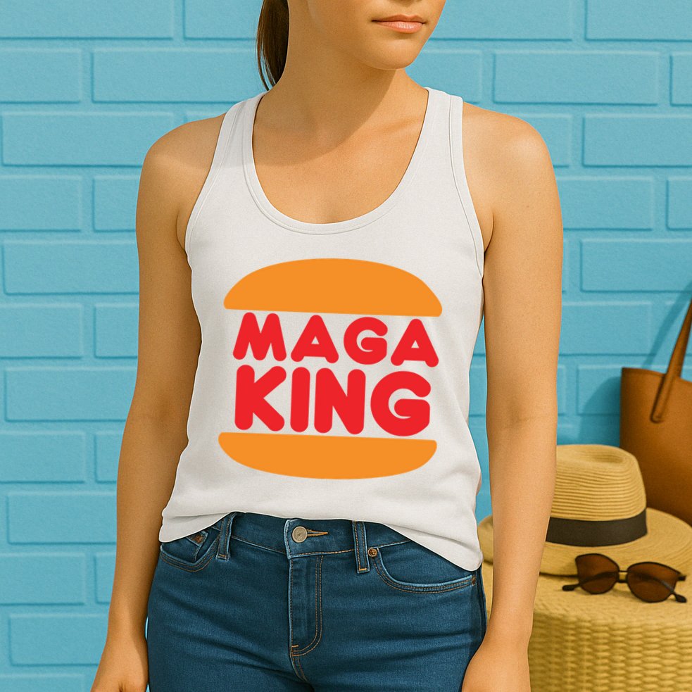 Maga King Burger Spoof Logo Womens Tank Top