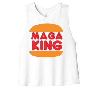 Maga King Burger Spoof Logo Women's Racerback Cropped Tank