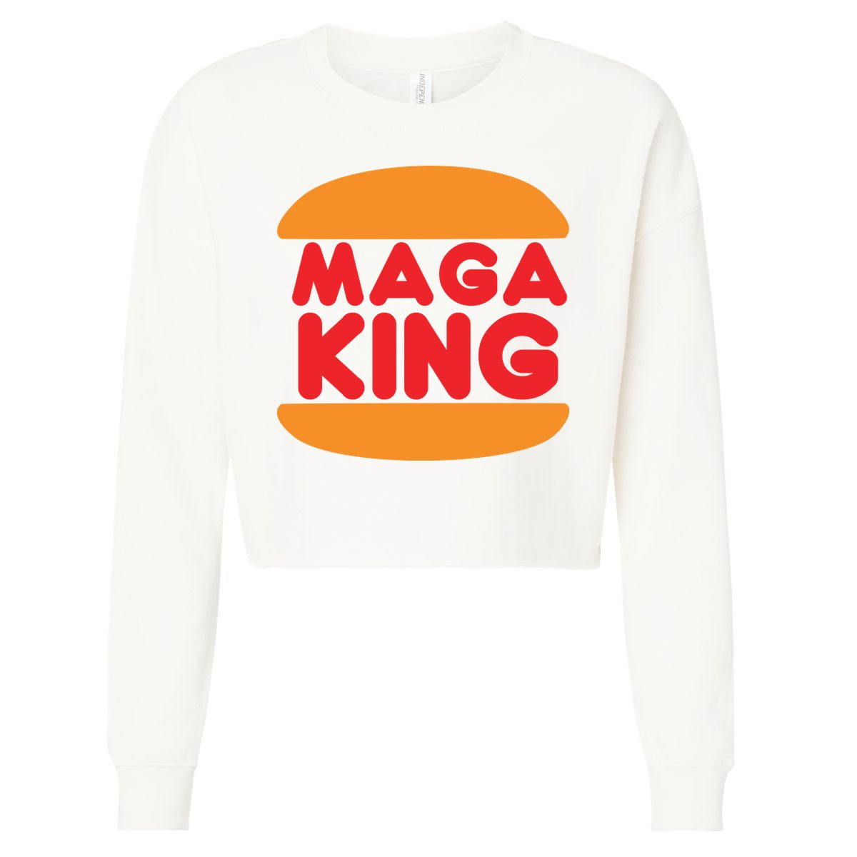 Maga King Burger Spoof Logo Cropped Pullover Crew