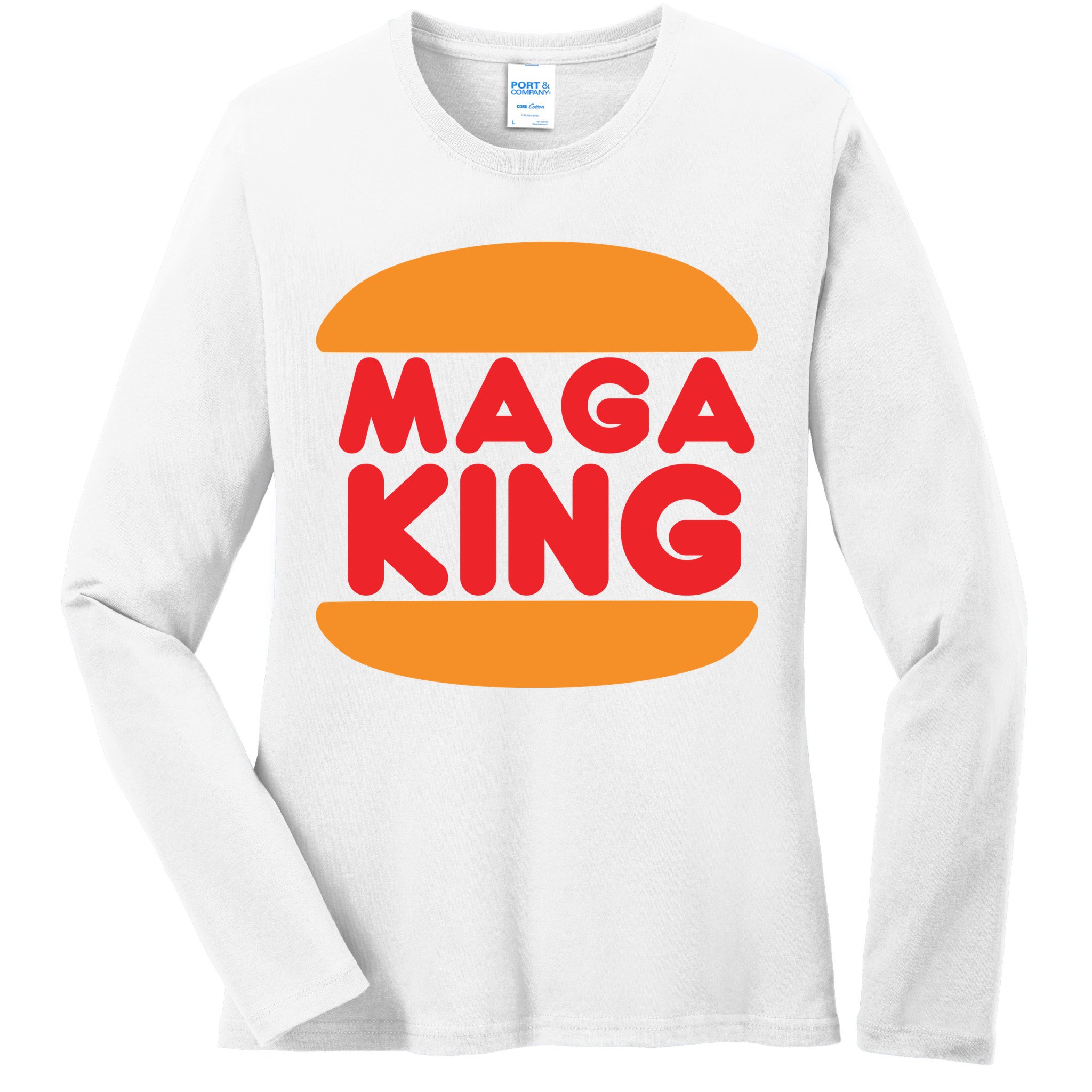 Maga King Burger Spoof Logo Ladies Long Sleeve Shirt