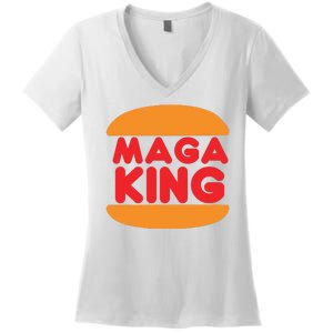 Maga King Burger Spoof Logo Women's V-Neck T-Shirt