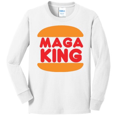 Maga King Burger Spoof Logo Kids Long Sleeve Shirt