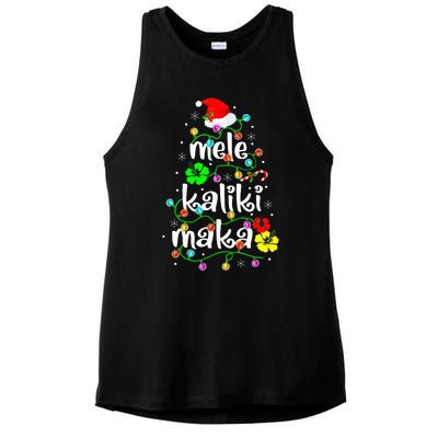 Mele Kalikimaka Christmas Hawaiian Santa Ladies PosiCharge Tri-Blend Wicking Tank