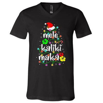 Mele Kalikimaka Christmas Hawaiian Santa V-Neck T-Shirt