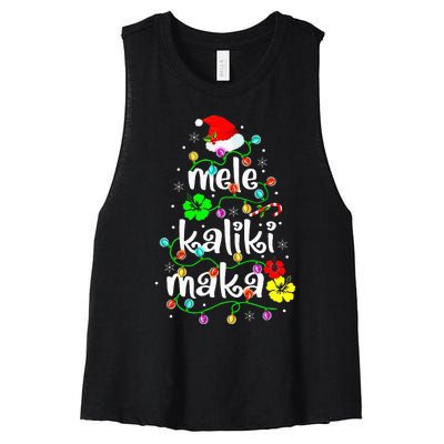 Mele Kalikimaka Christmas Hawaiian Santa Women's Racerback Cropped Tank