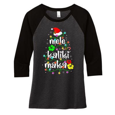 Mele Kalikimaka Christmas Hawaiian Santa Women's Tri-Blend 3/4-Sleeve Raglan Shirt