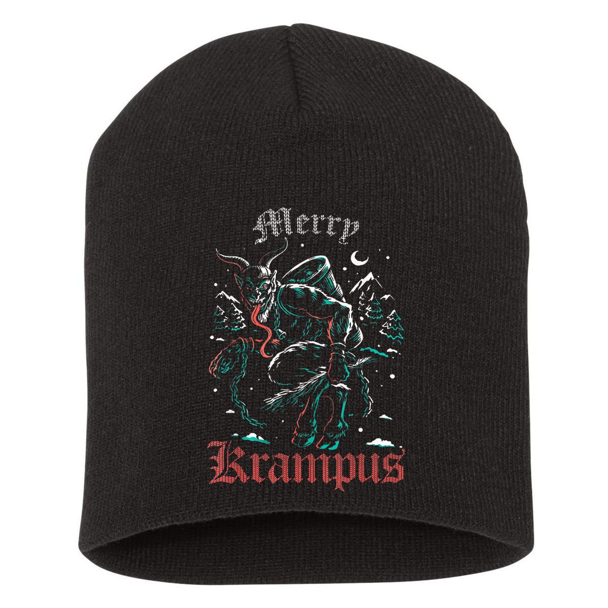 Merry Krampus Christmas Xmas Horror Ugly Sweater Short Acrylic Beanie