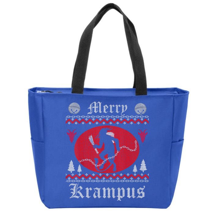 Merry Krampus Christmas Xmas Horror Ugly Sweater Evil Pajama Gift Zip Tote Bag