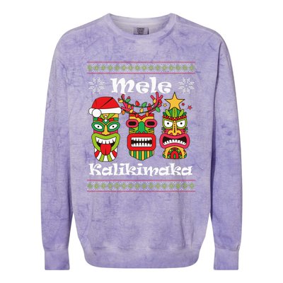 Mele Kalikimaka Christmas Hawaiian Santa Tiki Ugly Xmas Colorblast Crewneck Sweatshirt