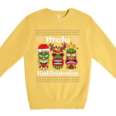 Mele Kalikimaka Christmas Hawaiian Santa Tiki Ugly Xmas Premium Crewneck Sweatshirt