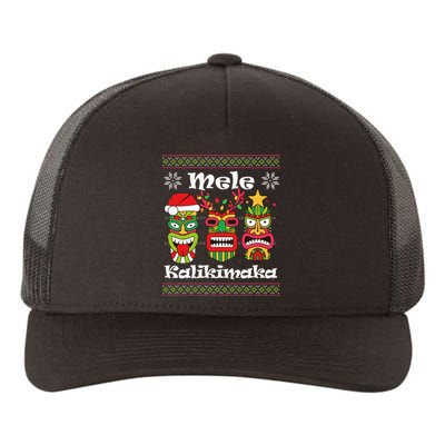 Mele Kalikimaka Christmas Hawaiian Santa Tiki Ugly Xmas Yupoong Adult 5-Panel Trucker Hat