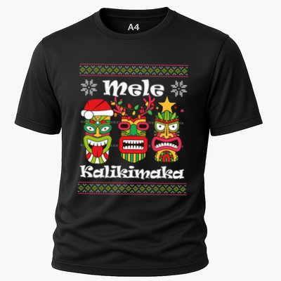 Mele Kalikimaka Christmas Hawaiian Santa Tiki Ugly Xmas Cooling Performance Crew T-Shirt