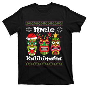 Mele Kalikimaka Christmas Hawaiian Santa Tiki Ugly Xmas T-Shirt