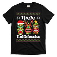 Mele Kalikimaka Christmas Hawaiian Santa Tiki Ugly Xmas T-Shirt