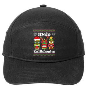 Mele Kalikimaka Christmas Hawaiian Santa Tiki Ugly Xmas 7-Panel Snapback Hat