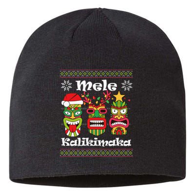 Mele Kalikimaka Christmas Hawaiian Santa Tiki Ugly Xmas Sustainable Beanie