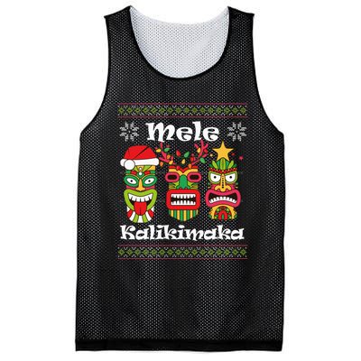 Mele Kalikimaka Christmas Hawaiian Santa Tiki Ugly Xmas Mesh Reversible Basketball Jersey Tank