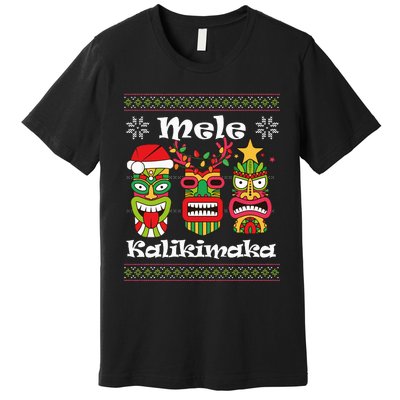 Mele Kalikimaka Christmas Hawaiian Santa Tiki Ugly Xmas Premium T-Shirt