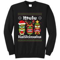 Mele Kalikimaka Christmas Hawaiian Santa Tiki Ugly Xmas Tall Sweatshirt