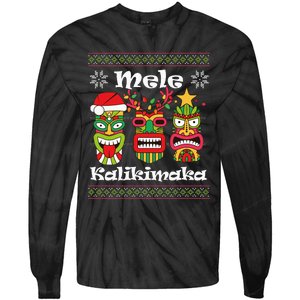 Mele Kalikimaka Christmas Hawaiian Santa Tiki Ugly Xmas Tie-Dye Long Sleeve Shirt