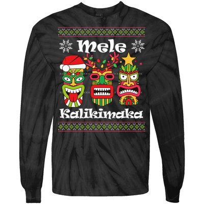 Mele Kalikimaka Christmas Hawaiian Santa Tiki Ugly Xmas Tie-Dye Long Sleeve Shirt