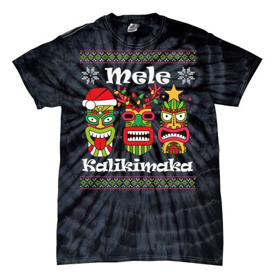 Mele Kalikimaka Christmas Hawaiian Santa Tiki Ugly Xmas Tie-Dye T-Shirt