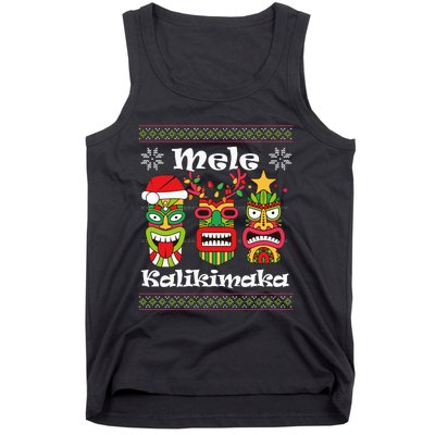 Mele Kalikimaka Christmas Hawaiian Santa Tiki Ugly Xmas Tank Top