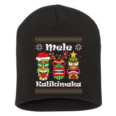 Mele Kalikimaka Christmas Hawaiian Santa Tiki Ugly Xmas Short Acrylic Beanie