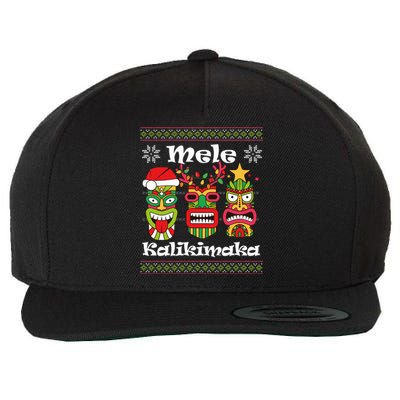 Mele Kalikimaka Christmas Hawaiian Santa Tiki Ugly Xmas Wool Snapback Cap