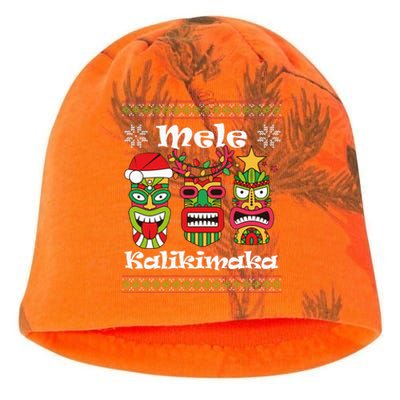 Mele Kalikimaka Christmas Hawaiian Santa Tiki Ugly Xmas Kati - Camo Knit Beanie