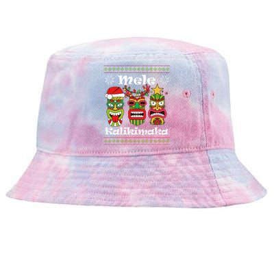 Mele Kalikimaka Christmas Hawaiian Santa Tiki Ugly Xmas Tie-Dyed Bucket Hat