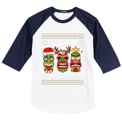 Mele Kalikimaka Christmas Hawaiian Santa Tiki Ugly Xmas Baseball Sleeve Shirt