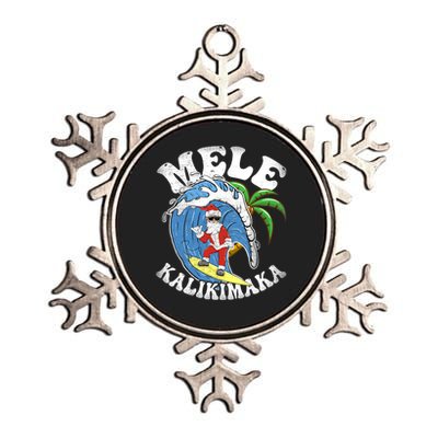 Mele Kalikimaka Christmas Surf Santa Surfing Hawaii Metallic Star Ornament