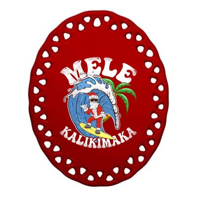 Mele Kalikimaka Christmas Surf Santa Surfing Hawaii Ceramic Oval Ornament