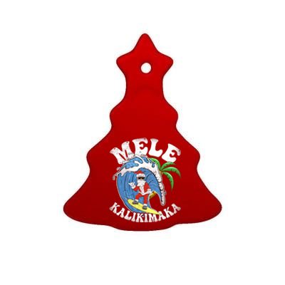 Mele Kalikimaka Christmas Surf Santa Surfing Hawaii Ceramic Tree Ornament