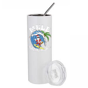 Mele Kalikimaka Christmas Surf Santa Surfing Hawaii Stainless Steel Tumbler