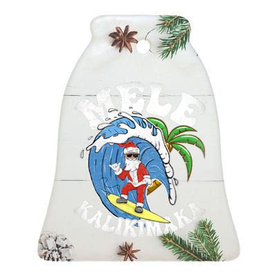 Mele Kalikimaka Christmas Surf Santa Surfing Hawaii Ceramic Bell Ornament