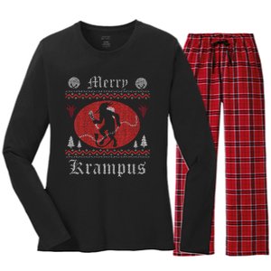 Merry Krampus Christmas Xmas Horror Ugly Sweater Evil Pajama Women's Long Sleeve Flannel Pajama Set 