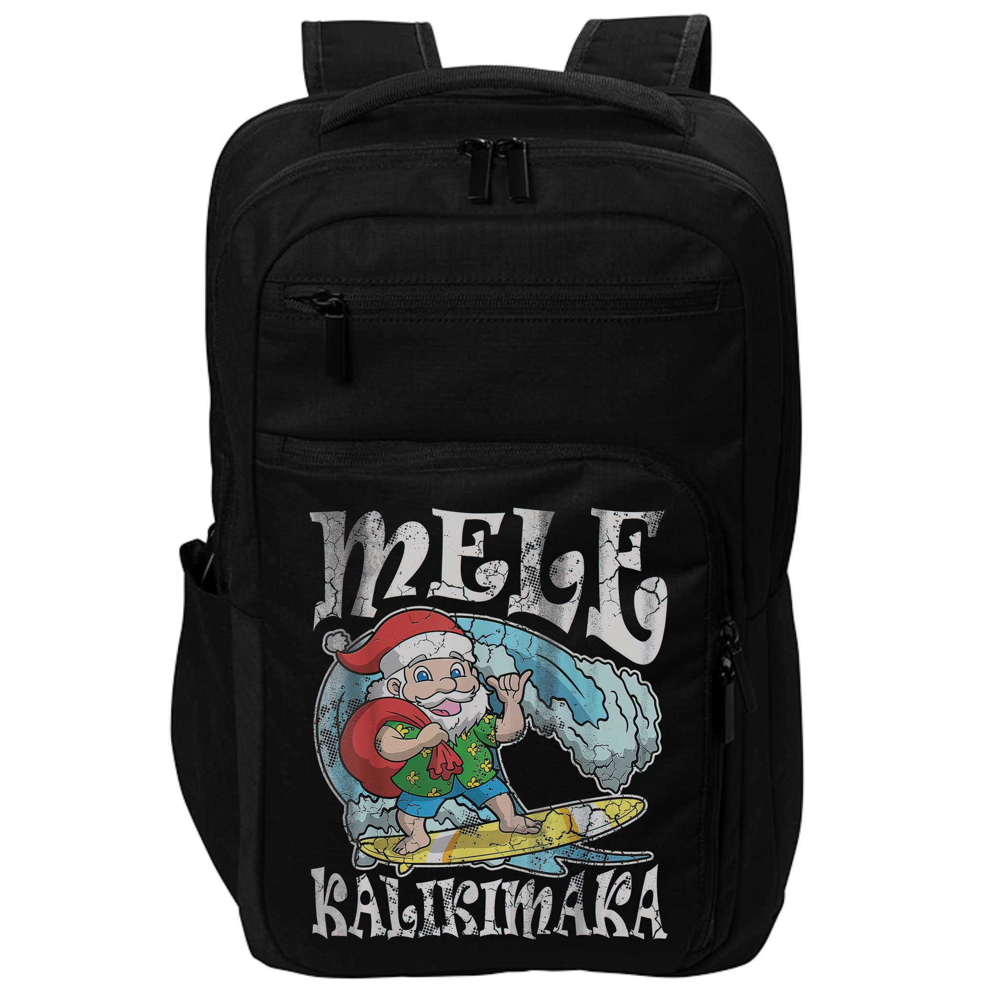 Mele Kalikimaka Christmas Santa Claus Hawaii Surfing Impact Tech Backpack