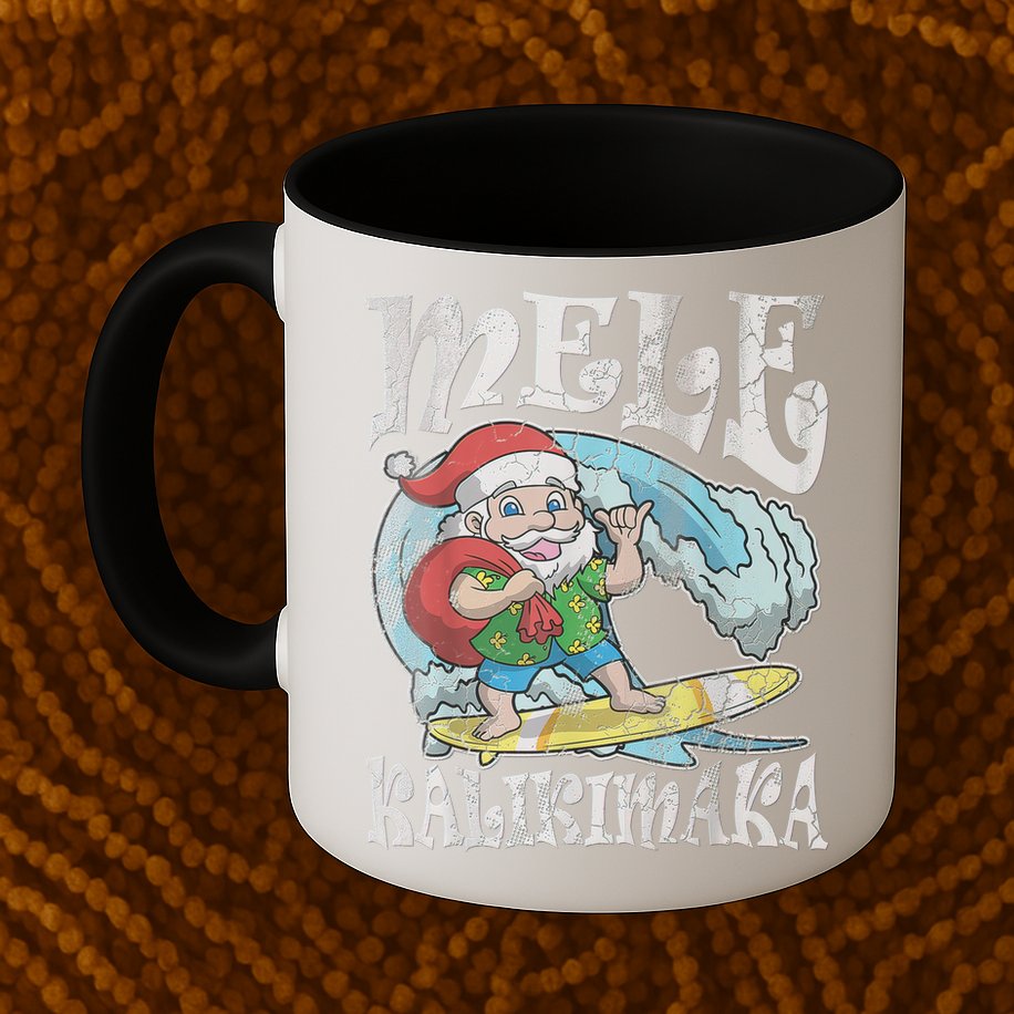 Mele Kalikimaka Christmas Santa Claus Hawaii Surfing Mug