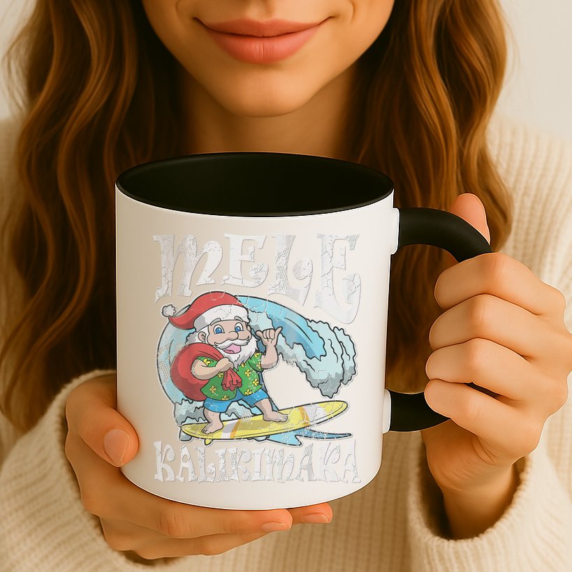 Mele Kalikimaka Christmas Santa Claus Hawaii Surfing Mug