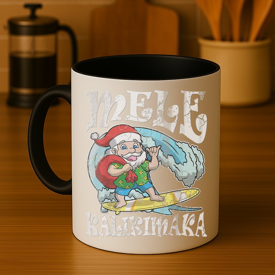 Mele Kalikimaka Christmas Santa Claus Hawaii Surfing Mug