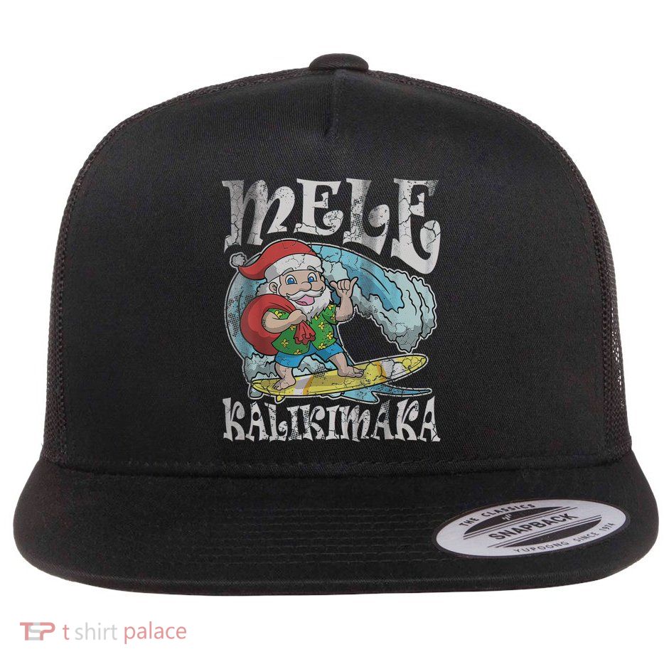 Mele Kalikimaka Christmas Santa Claus Hawaii Surfing Flatbill Hat