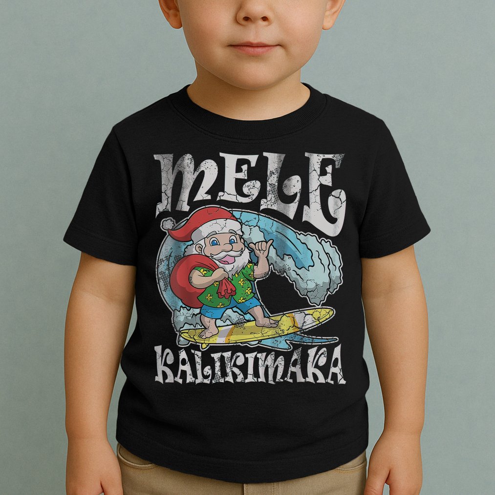 Mele Kalikimaka Christmas Santa Claus Hawaii Surfing Toddler T-Shirt