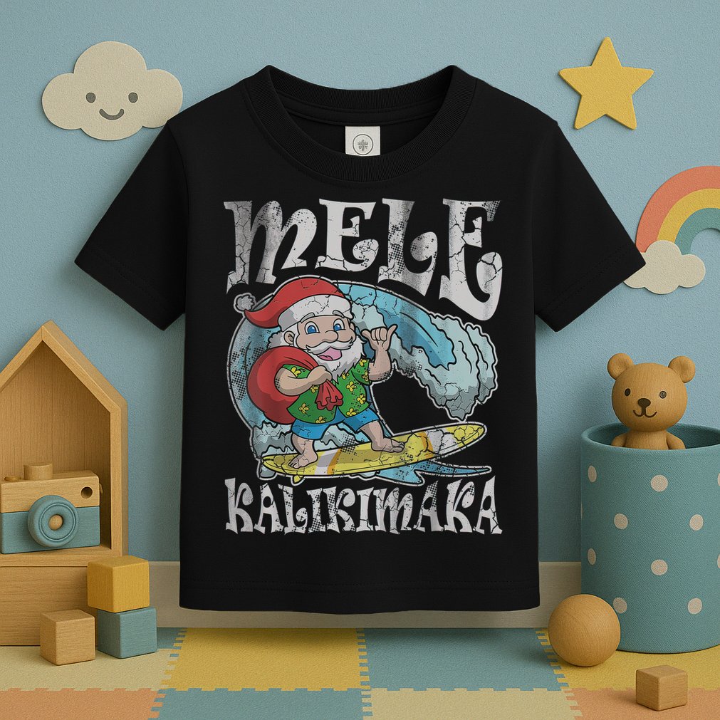Mele Kalikimaka Christmas Santa Claus Hawaii Surfing Toddler T-Shirt