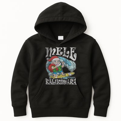 Mele Kalikimaka Christmas Santa Claus Hawaii Surfing Kids Hoodie