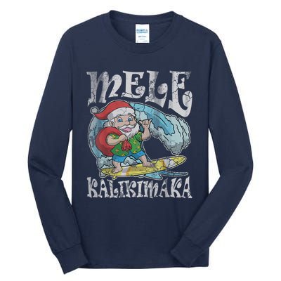 Mele Kalikimaka Christmas Santa Claus Hawaii Surfing Tall Long Sleeve T-Shirt